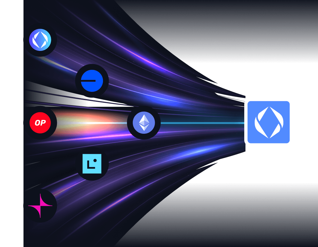 ENSNode infrastructure diagram showing multiple chains connecting